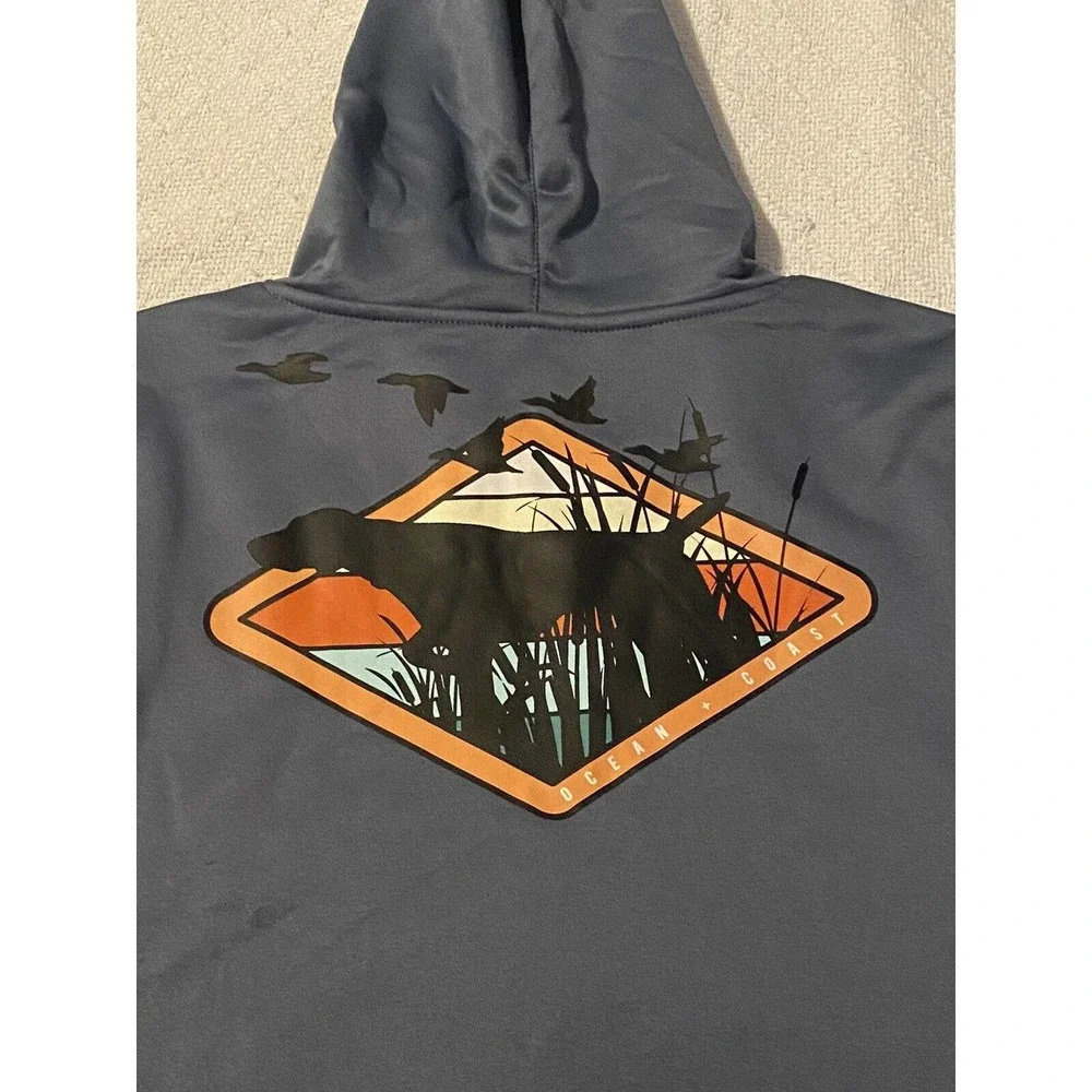 Ocean + Coast Mens Size L Bison Blue Hunting Scene Pullover Hoodie NWT - Picture 12 of 15